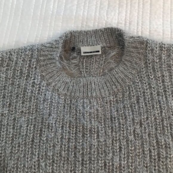 Noisy May Gray Fuzzy Crew Neck with Silver Sparkle Thread and Feathered Back - Picture 5 of 9